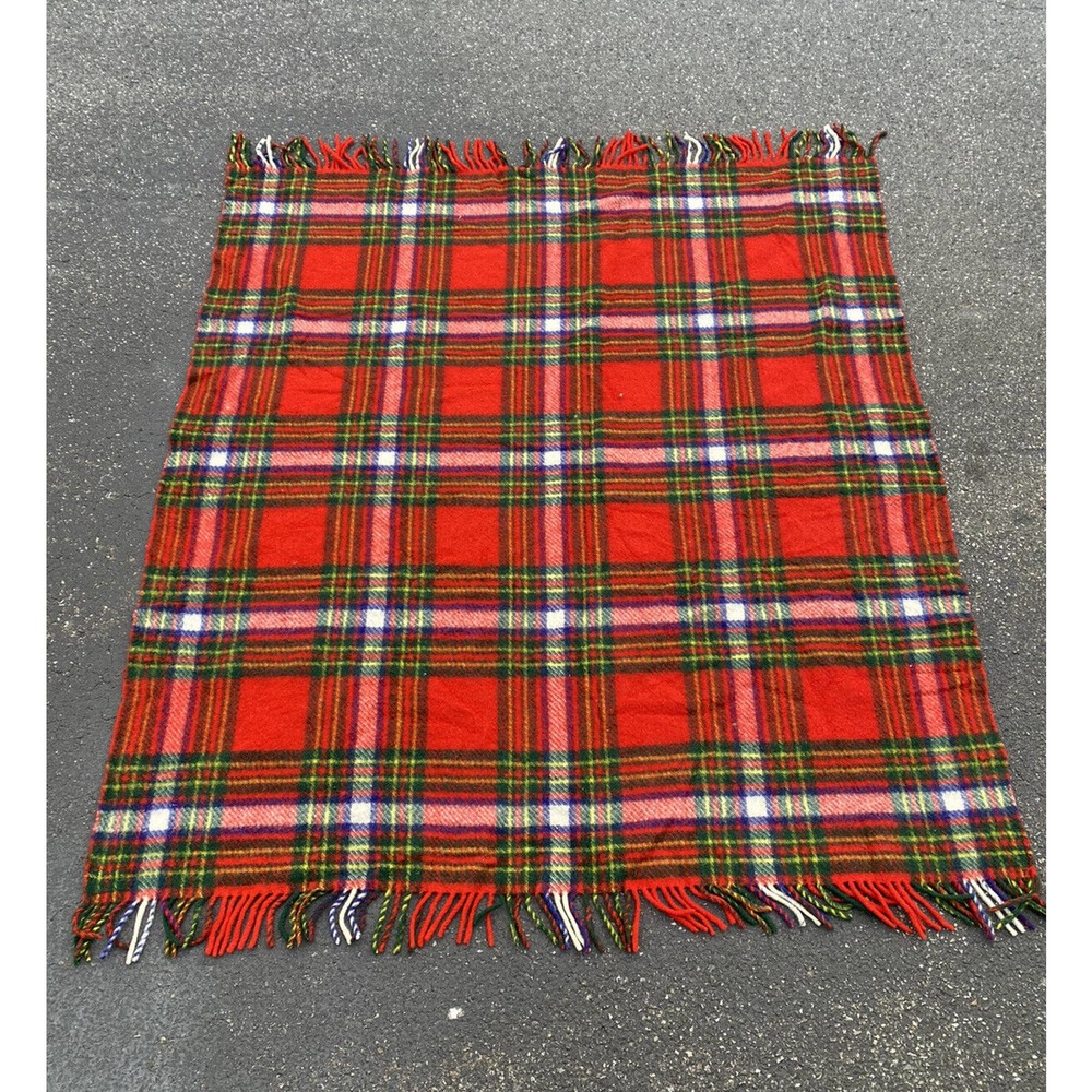 Connemara Foxford Rug Vintage 100% Wool Plaid Stadium Throw Blanket 60x65